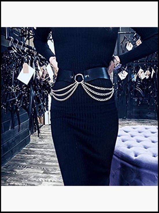 Gothic Punk Body Chain Belt with Metal Chain Tassel Adjustable Buckles O-Ring main image 6